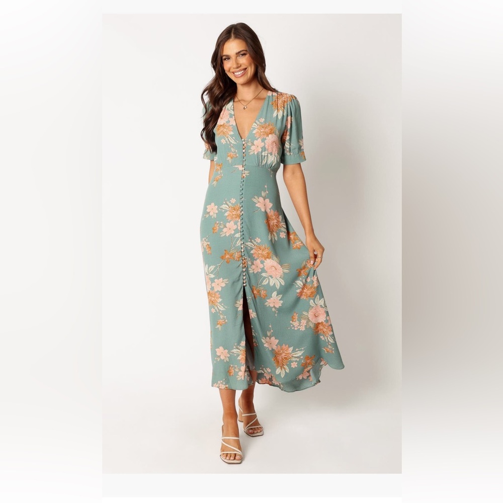 Petal & Pup Sage Green Floral Midi Dress